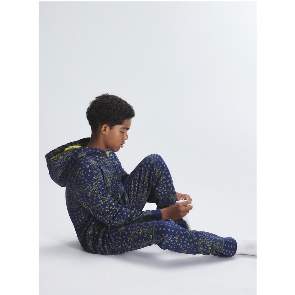 Savage X Fenty Kids Bandana Print Hooded Onesie Pajamas | Navy Blue Size L 10/12